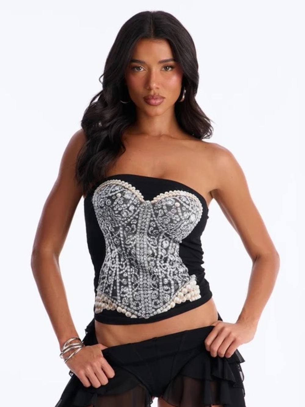 Beaded Corset Graphic Tube Top NEW 🏷️
